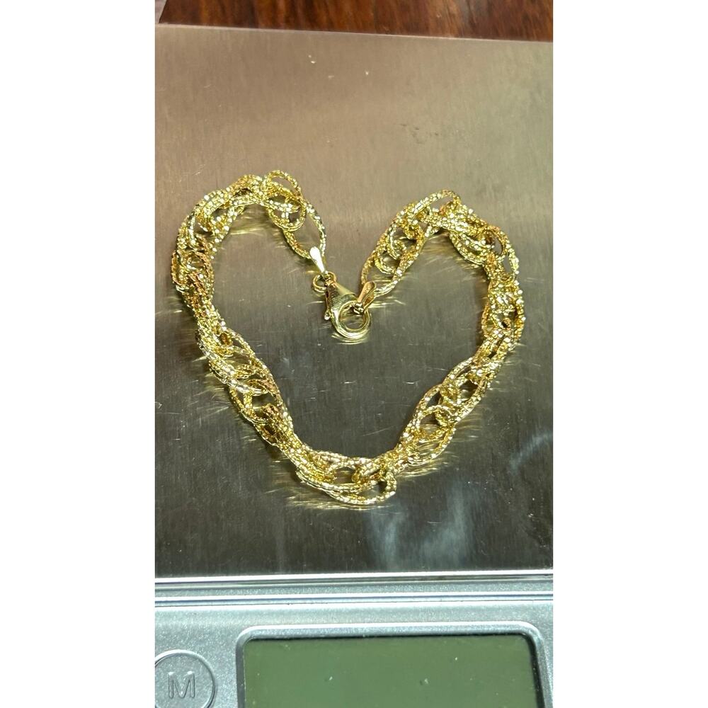 14k Italy solid yellow gold RCI designer chain link woven style bracelet 7.7”